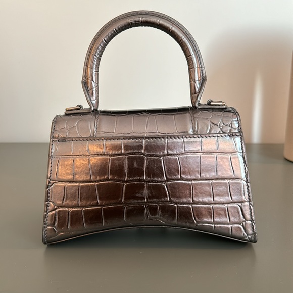 BALENCIAGA Metallic Calfskin Crocodile Embossed Hourglass Top Handle Bag XS - Picture 2 of 6